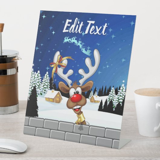 Grappig rendier gluurt Kerstmis meme Reclamebord Met Voetstuk (Insitu)