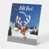 Grappig rendier gluurt Kerstmis meme Reclamebord Met Voetstuk (Voorkant)