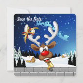 Grappig rendier gluurt Kerstmis meme Save The Date (Voorkant)