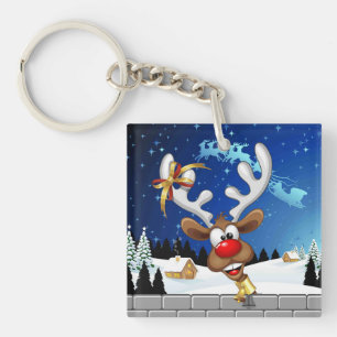 Grappig rendier gluurt Kerstmis meme Sleutelhanger