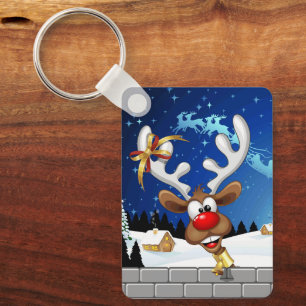 Grappig rendier gluurt Kerstmis meme Sleutelhanger