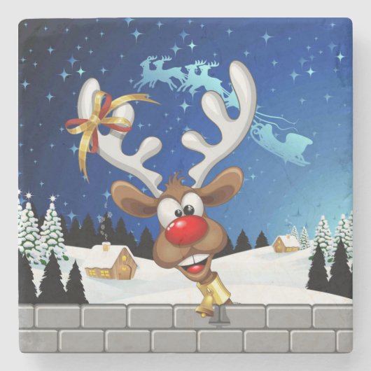 Grappig rendier gluurt Kerstmis meme Stenen Onderzetter (Voorkant)