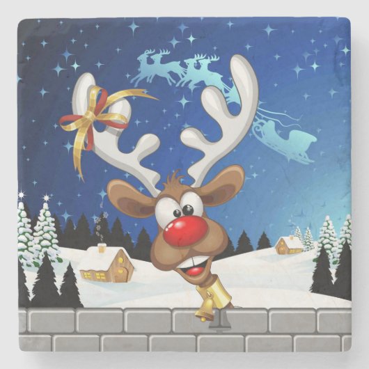 Grappig rendier gluurt Kerstmis meme Stenen Onderzetter (Voorkant)