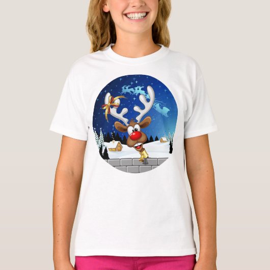 Grappig rendier gluurt Kerstmis meme T-shirt (Voorkant)