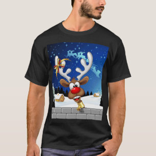 Grappig rendier gluurt Kerstmis meme T-shirt