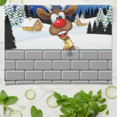 Grappig rendier gluurt Kerstmis meme Theedoek (Gevouwen)