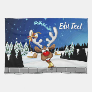 Grappig rendier gluurt Kerstmis meme Theedoek