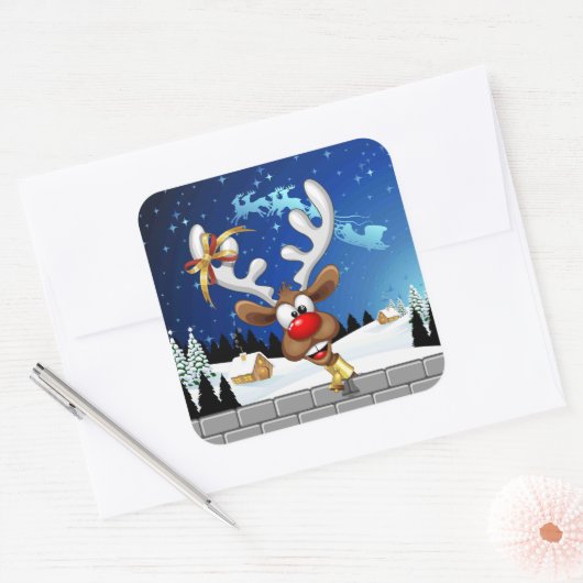 Grappig rendier gluurt Kerstmis meme Vierkante Sticker (Envelop)
