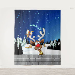 Grappig rendier gluurt Kerstmis meme Wandkleed