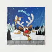 Grappig rendier gluurt Kerstmis meme Wandkleed (Voorkant)