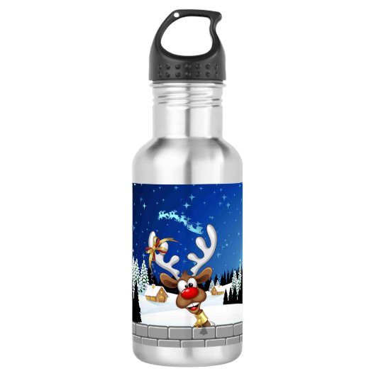 Grappig rendier gluurt Kerstmis meme Waterfles (Voorkant)