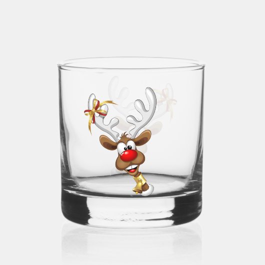 Grappig rendier gluurt Kerstmis meme Whisky Glas (Voorkant)