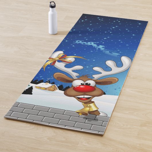 Grappig rendier gluurt Kerstmis meme Yogamat (In situ)