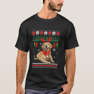 Grappig rendier Golden Retriever Lelijke Kerstmis T-shirt