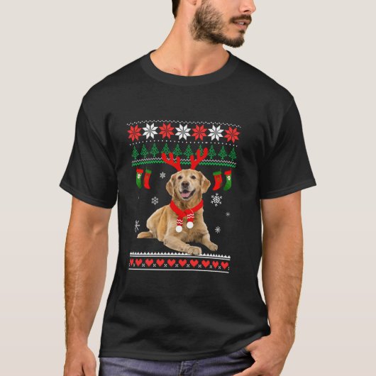 Grappig rendier Golden Retriever Lelijke Kerstmis  T-shirt (Voorkant)