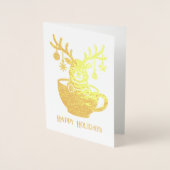 Grappig rendier in een beker kerstvakantie goud folie kaarten (Voorkant)