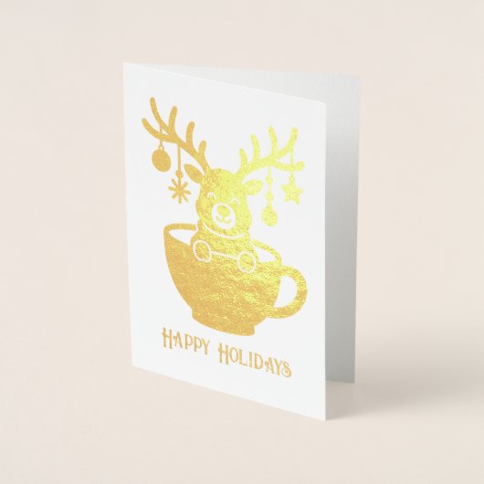 Grappig rendier in een beker kerstvakantie goud folie kaarten (Voorkant)