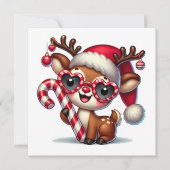 Grappig Rendier met Kerstmuts en Suikerstok Feestdagenkaart (Voorkant)