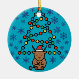 Grappig rendier met stekker en kerstlichtenboom keramisch ornament