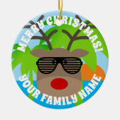 Grappig rendier met zonnebril tropische kerst keramisch ornament (Voorkant)