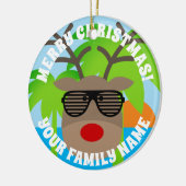Grappig rendier met zonnebril tropische kerst keramisch ornament (Links)