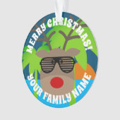 Grappig rendier met zonnebril tropische kerst ornament (voorkant)