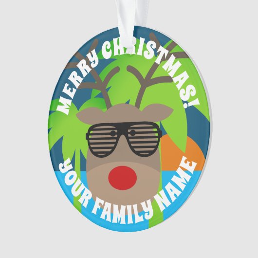 Grappig rendier met zonnebril tropische kerst ornament (voorkant)