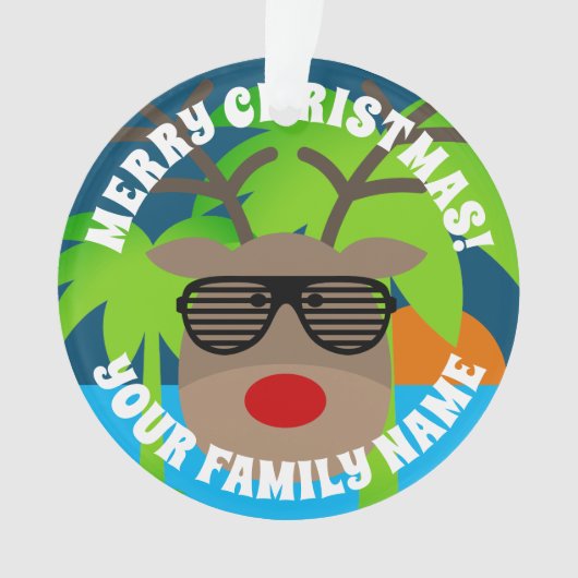 Grappig rendier met zonnebril tropische kerst ornament (voorkant)