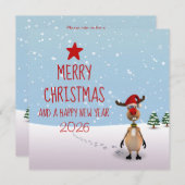 Grappig Rendier Nieuwjaarsboom 2025 Kerstmis Kaart (Voorkant / Achterkant)