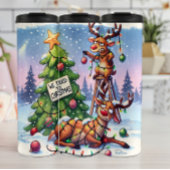 Grappig rendier probeert kerst te vieren thermosbeker