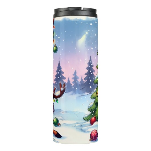 Grappig rendier probeert kerst te vieren thermosbeker (Achterkant)