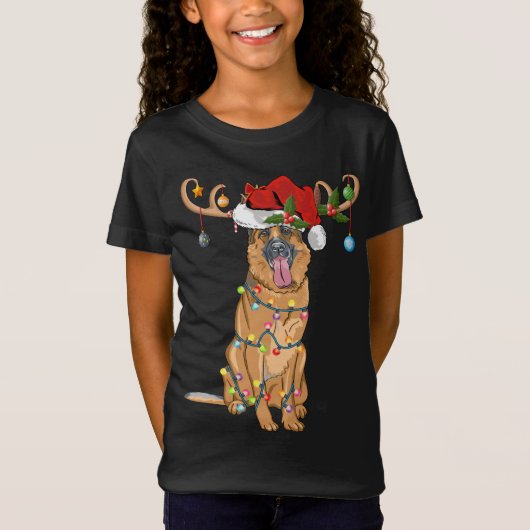 Grappig rendier Santa Hat Duitse Herder Kerstmis T-shirt (Voorkant)