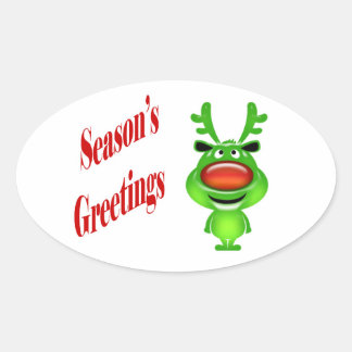 Grappig rendier "Season's Greetings" schattig Ovale Sticker
