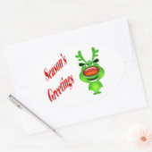 Grappig rendier "Season's Greetings" schattig Ovale Sticker (Envelop)