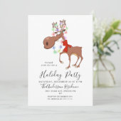 Grappig rendier vakantie kerstavond feest kaart (Staand voorkant)