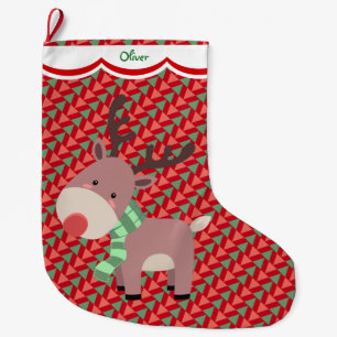 Grappig rendierpatroon gepersonaliseerd grote kerstsok