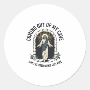 Grappig Resurrection Cave Citaat Vintage Gravure D Ronde Sticker