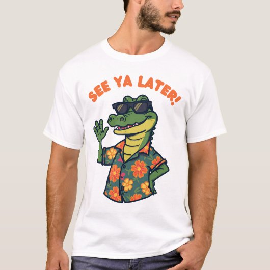 Grappig Retro Alligator Zie Je Later T-Shirt (Voorkant)
