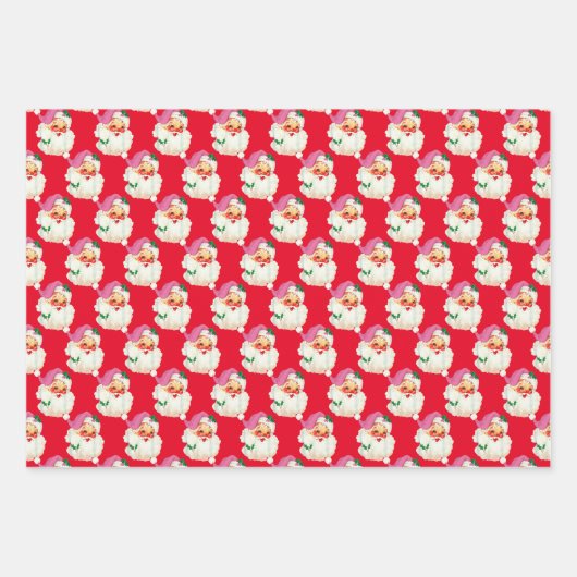 Grappig Retro Blauw Rood Sinterklaas Gezicht Kerst Inpakpapier Vel (Voorkant 3)