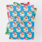 Grappig Retro Blauw Rood Sinterklaas Gezicht Kerst Inpakpapier Vel (In situ)