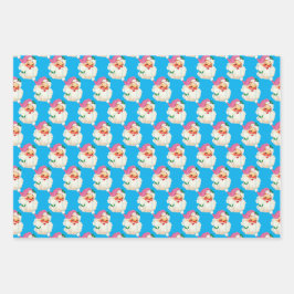 Grappig Retro Blauw Rood Sinterklaas Gezicht Kerst Inpakpapier Vel