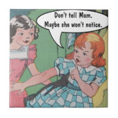 Grappig  Retro Cartoon Comic vertel het mama niet Tegeltje (Voorkant)