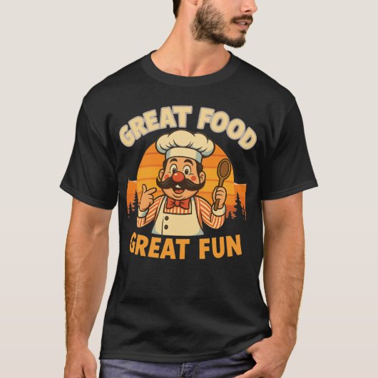 Grappig Retro Chef T-shirt – Geweldig eten Geweldi (Voorkant)