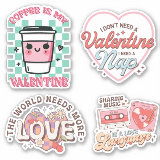 Grappig retro citaten Valentijnsdag sticker pack (Voorkant)