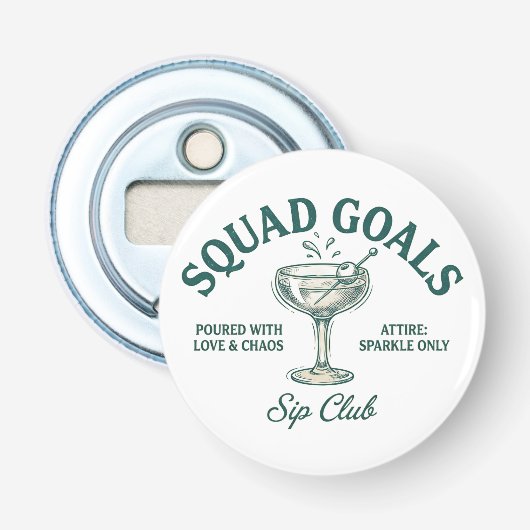Grappig Retro Cocktailparty Ontwerp Button Flesopener (Voorkant)