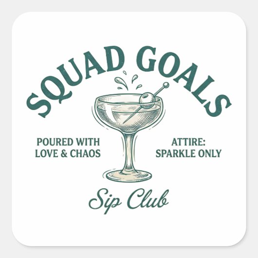 Grappig Retro Cocktailparty Ontwerp Vierkante Sticker (Voorkant)