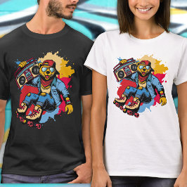 Grappig Retro Cool Beer Roller Schaats Cartoon Hip T-shirt