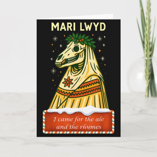 Grappig Retro Folklore Skelet Paard Mari Lwyd Yule Kaart (Voorkant)