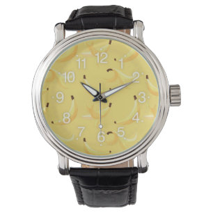 Grappig Retro Geel Banaan Patroon Feest Bewerkbaar Horloge