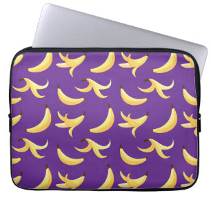 Grappig Retro Geel Banaan Patroon Feest Bewerkbaar Laptop Sleeve
